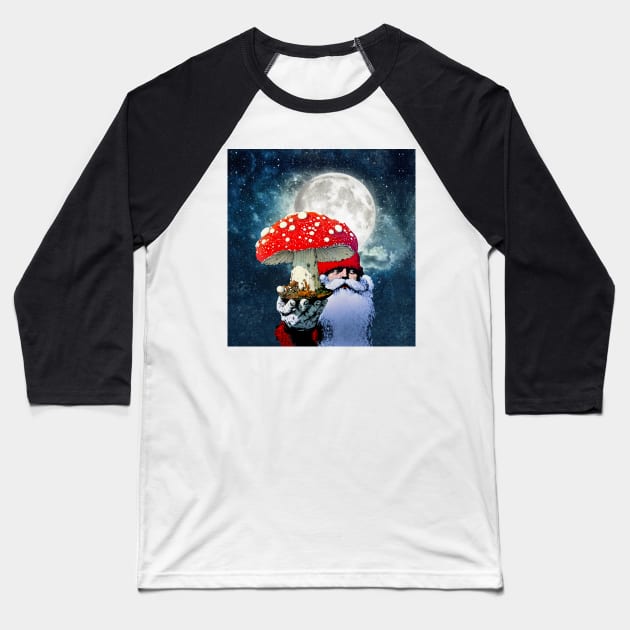 Amanita Muscaria the Red Mushroom with White Spots is Santa Claus's High Flying Reindeer Baseball T-Shirt by Puff Sumo